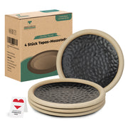 4er Set Dessertteller Ø15,5 cm aus Steingut in Anthrazit mit sandfarbenem Rand
